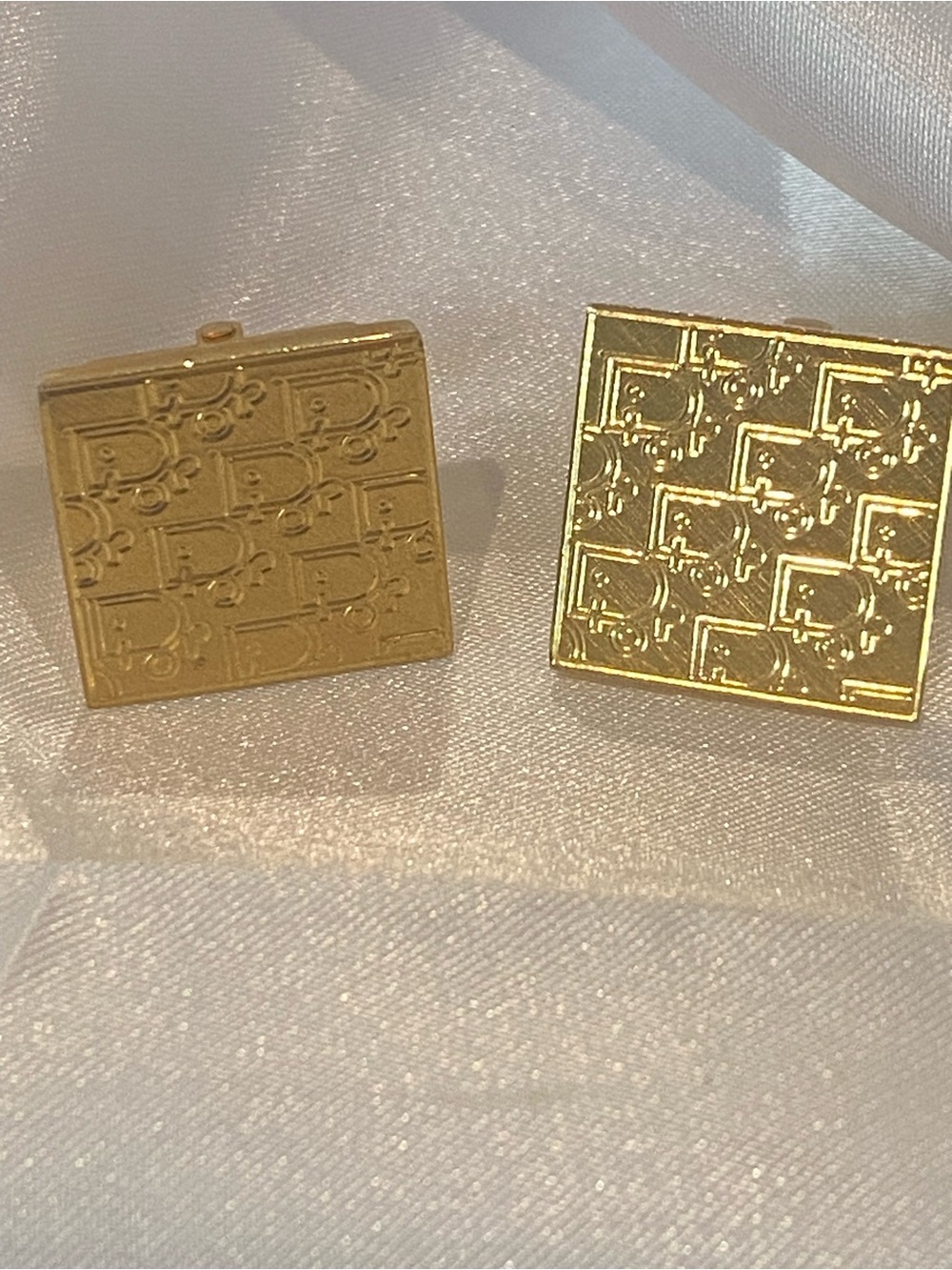 Christian Dior Gold Embossed Logo Toned Cuff Links Vintage Designer